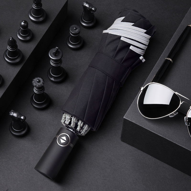 Full Automatic Reverse Umbrella – Men’s Reflective Windproof Car Umbrella for Business & Travel