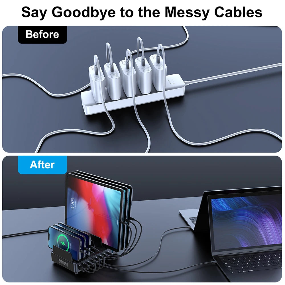 500W USB-C GaN Charging Station – 10-Port Fast Charger with PD 100W Output