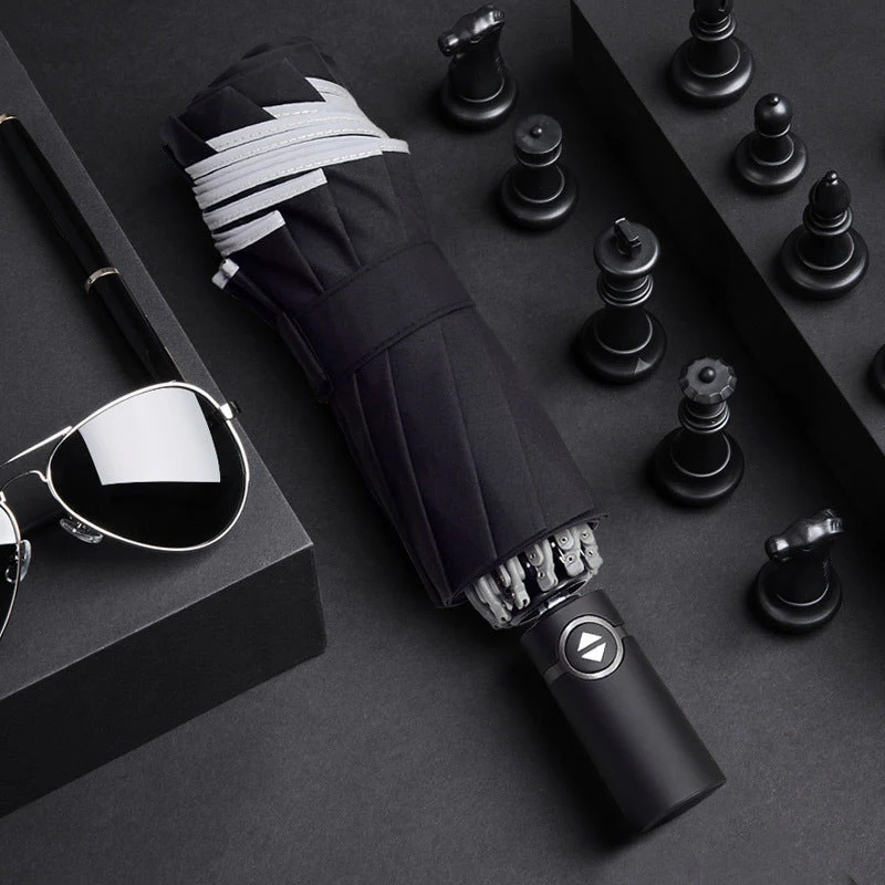 Full Automatic Reverse Umbrella – Men’s Reflective Windproof Car Umbrella for Business & Travel