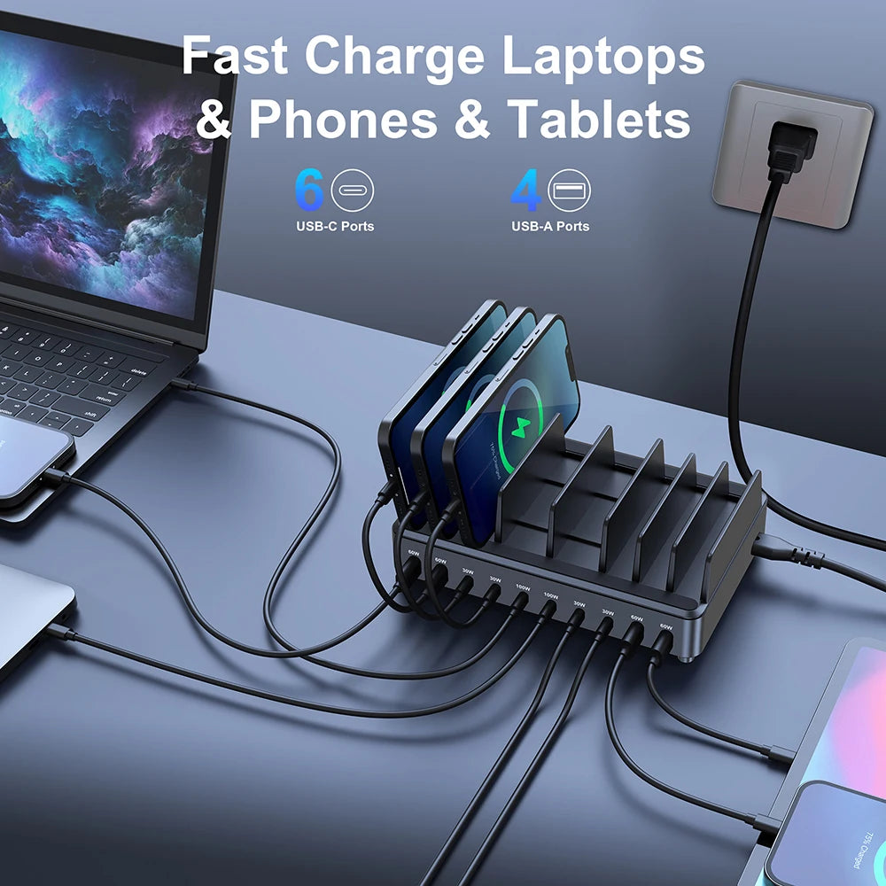 500W USB-C GaN Charging Station – 10-Port Fast Charger with PD 100W Output