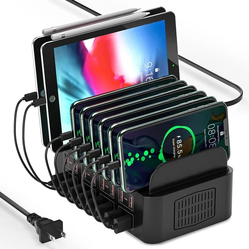 150W Universal 16-Port USB Charging Station – Multi-Device Charger with Tablet Stand