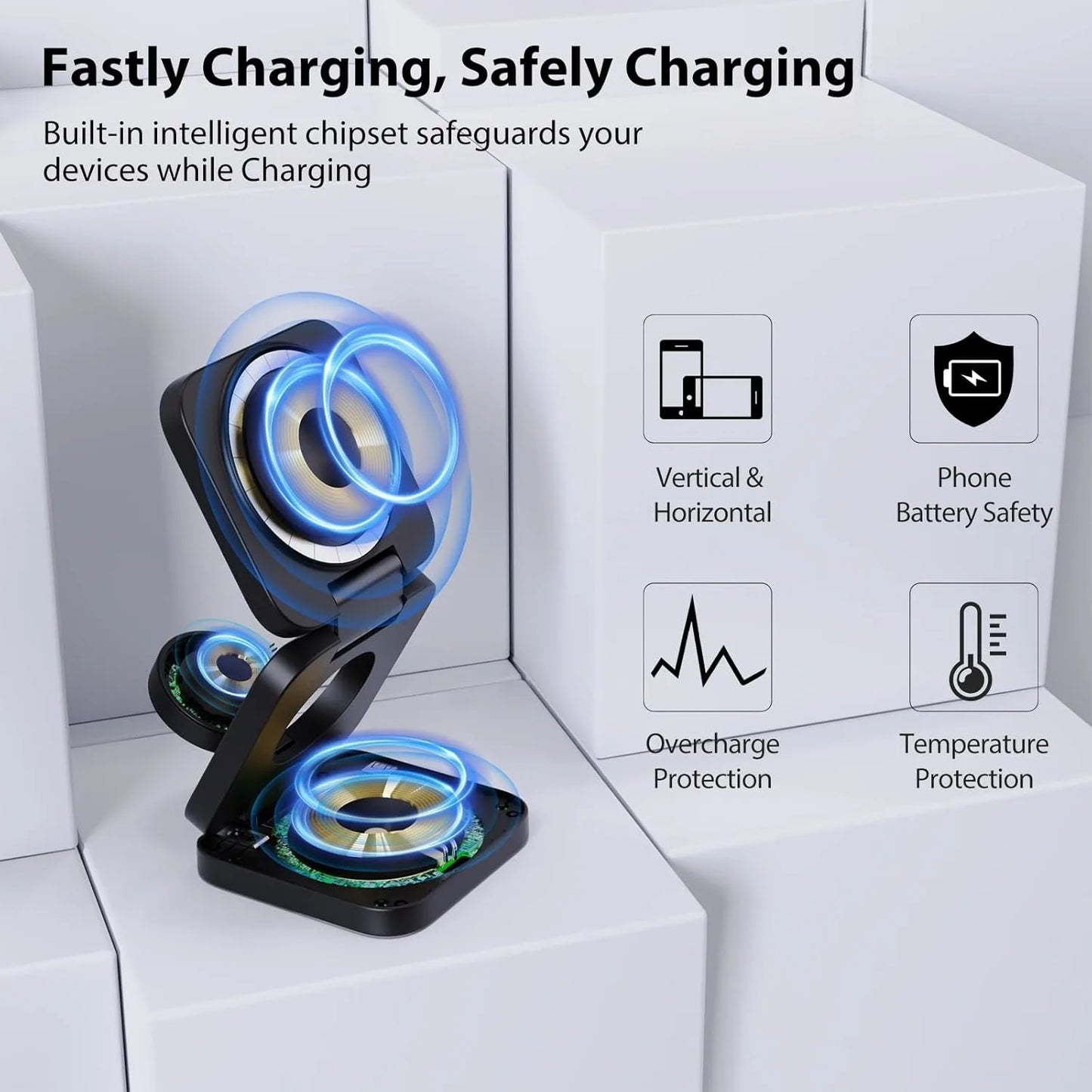 Fast Wireless Charger Magnetic Foldable 3-in-1 Charging Station