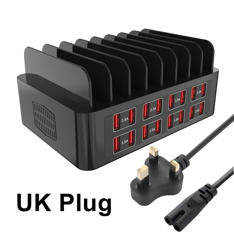 150W Universal 16-Port USB Charging Station – Multi-Device Charger with Tablet Stand