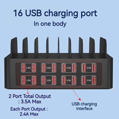 150W Universal 16-Port USB Charging Station – Multi-Device Charger with Tablet Stand