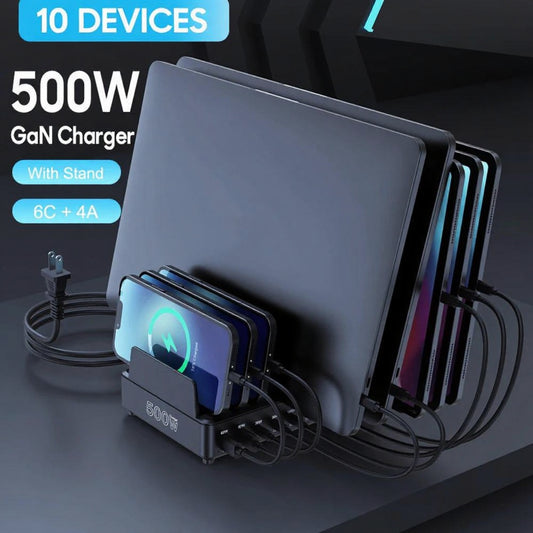 500W USB-C GaN Charging Station – 10-Port Fast Charger with PD 100W Output