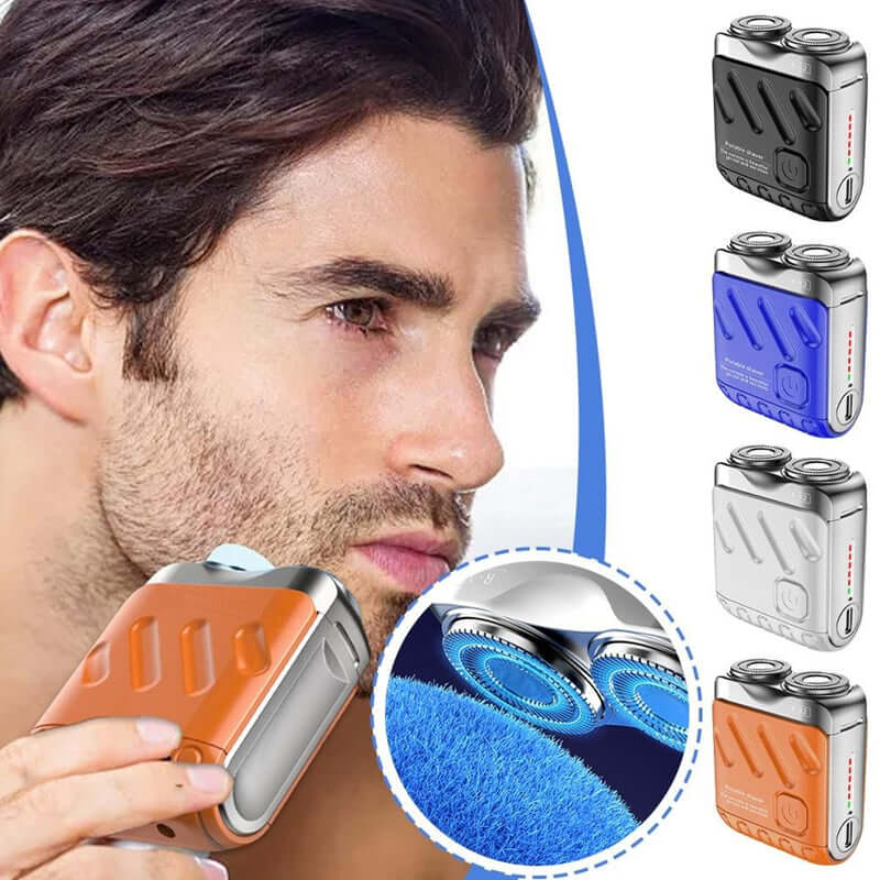 Portable Rotary Dual Ring Electric Shaver – Mini Travel Rechargeable Razor