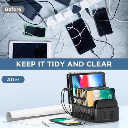150W Universal 16-Port USB Charging Station – Multi-Device Charger with Tablet Stand