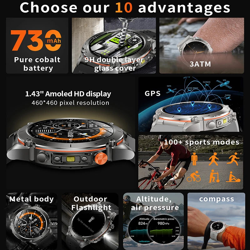 2025 Dual-Band GPS Outdoor Smartwatch – Professional 10ATM Waterproof Fitness Tracker