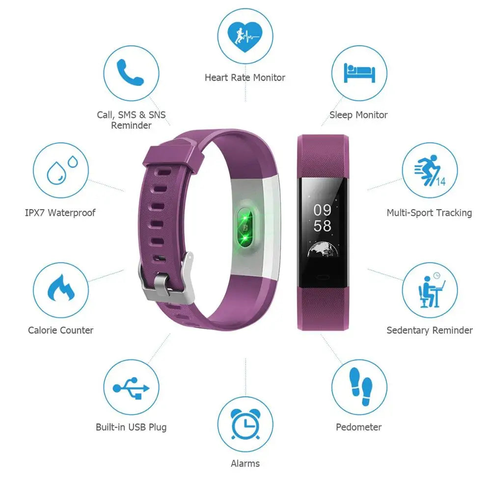 Bluetooth Smart Sports Bracelet Pedometer Heart Rate Blood Pressure Fitness Tracker Smartwatch for Ios Android+Box Men and Women