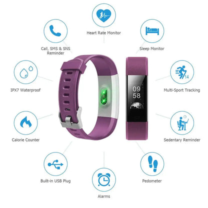 Bluetooth Smart Sports Bracelet Pedometer Heart Rate Blood Pressure Fitness Tracker Smartwatch for Ios Android+Box Men and Women